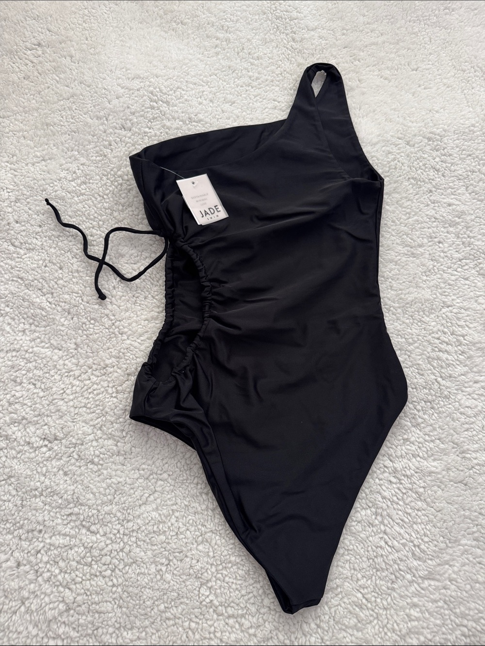 Jade Asymmetric One-Shoulder Black One-Piece